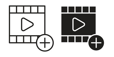 Add video icon. Vector illustration, flat and stroke