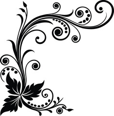 Fototapeta premium Curvy Corner Scrolls With Floral Accent Silhouette