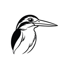 Obraz premium a kingfisher bird head line art silhouette vector illustration on white background