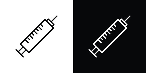 Syringe icon pack with black and white editable stroke lines for graphic design work © Power