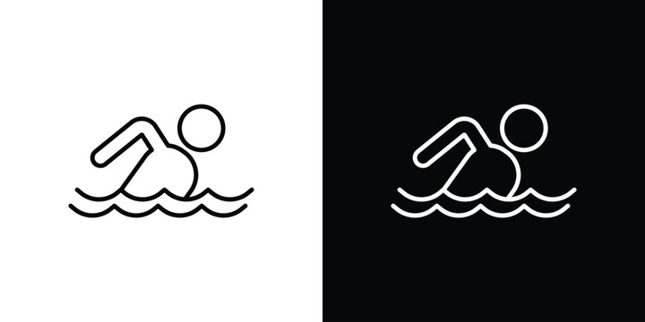 Swimmer icon pack with black and white editable stroke lines for graphic design work