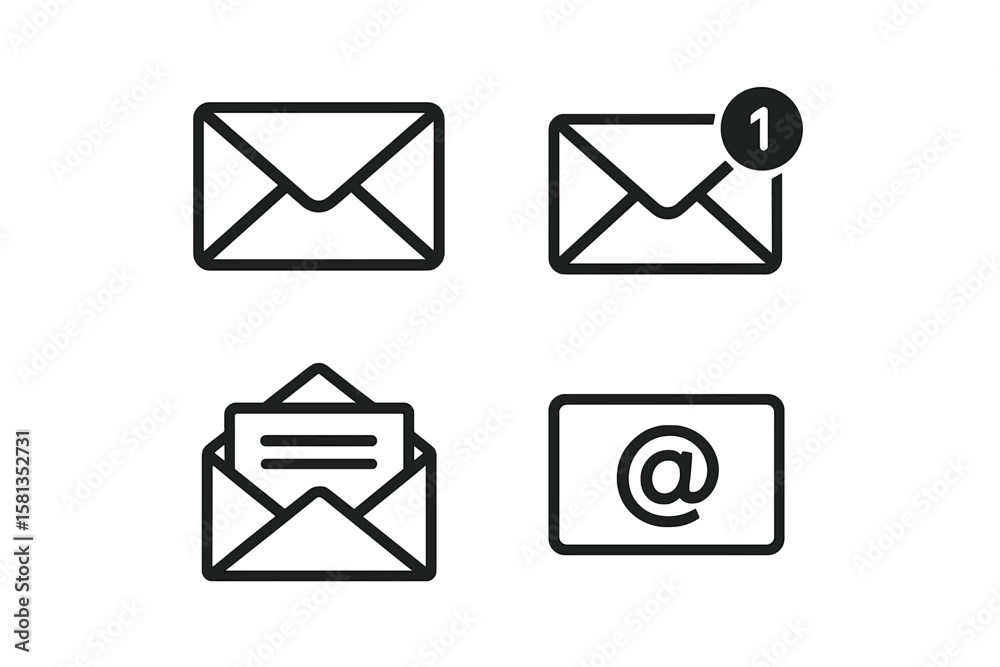 Poster mail message icon set. email notification symbol. new inbox letter sign collection. digital communic