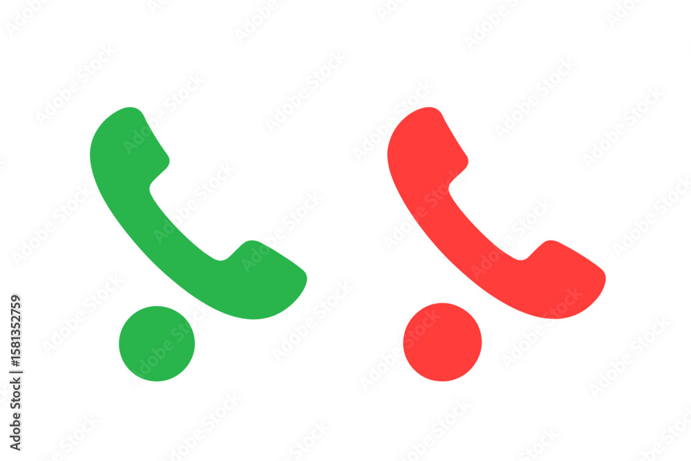 Poster accept and decline call buttons. green and red phone handset icons for incoming call screen on a mob