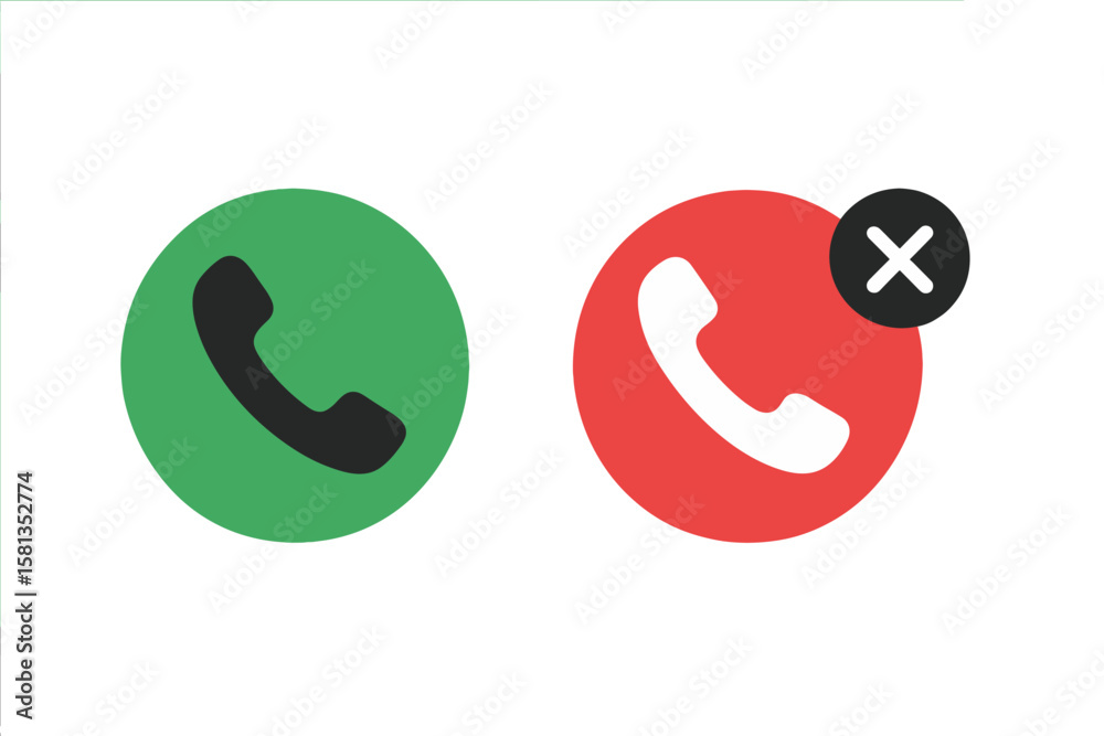Poster accept and decline phone call buttons. green answer and red reject icons for mobile app ui. vector s