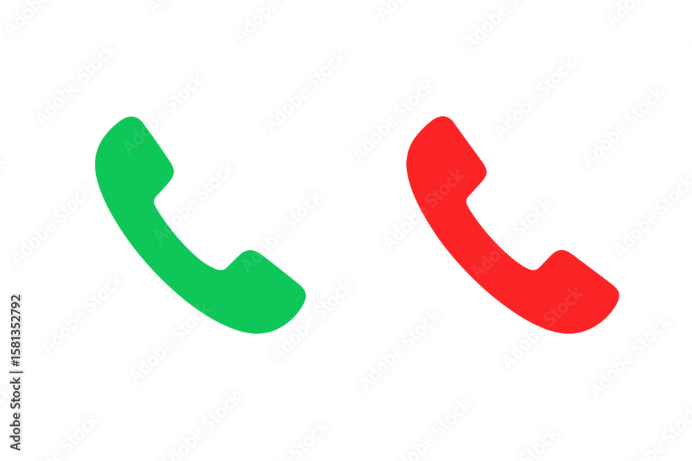 Poster accept and decline call button icon for mobile app and user interface. green and red phone receiver 