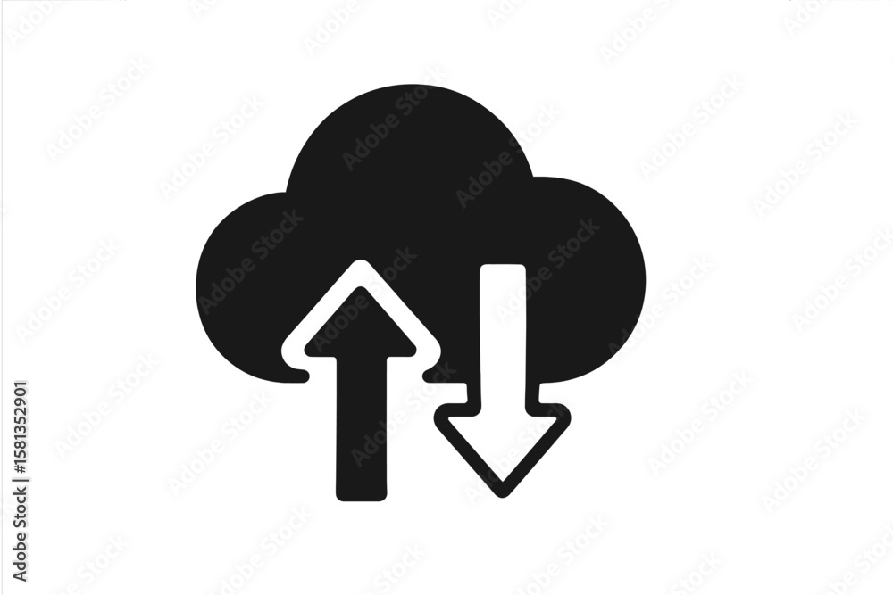 Poster cloud storage data synchronization icon. upload and download arrows. cloud computing symbol. file tr