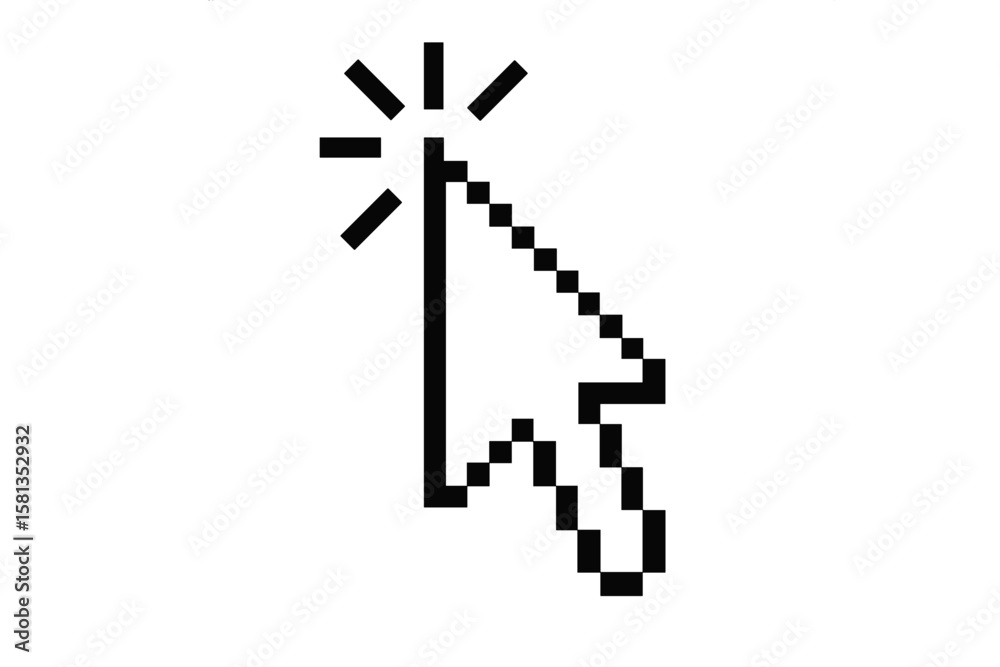 Poster click cursor pixel icon. computer mouse pointer hand logo. arrow press symbol for internet website. 
