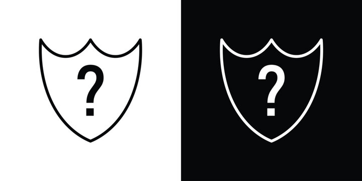 Shield interrogation icon pack with black and white editable stroke lines for graphic design work