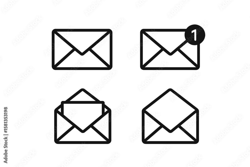 Aufkleber message icon set mail symbol collection. new message notification badge and open envelope sign. simp
