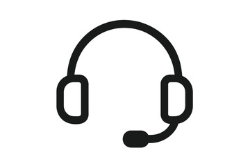 Minimalist Headset Icon, Simple Headphones with Microphone, Black Line Art, Customer Support, Call Center, Audio Device, Vector Illustration for App, UI, Website, Transparent Background