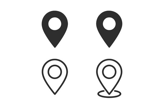 Map pin icon set. Location marker symbol for web design, app, and UI. GPS navigator pointer. Destination position sign. Vector map point label for travel or navigation.