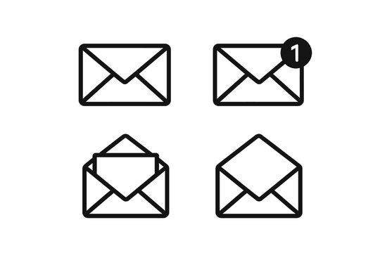 Message icon set mail symbol collection. New message notification badge and open envelope sign. Simple flat outline icons for app, UI, UX, website. Email vector graphic.