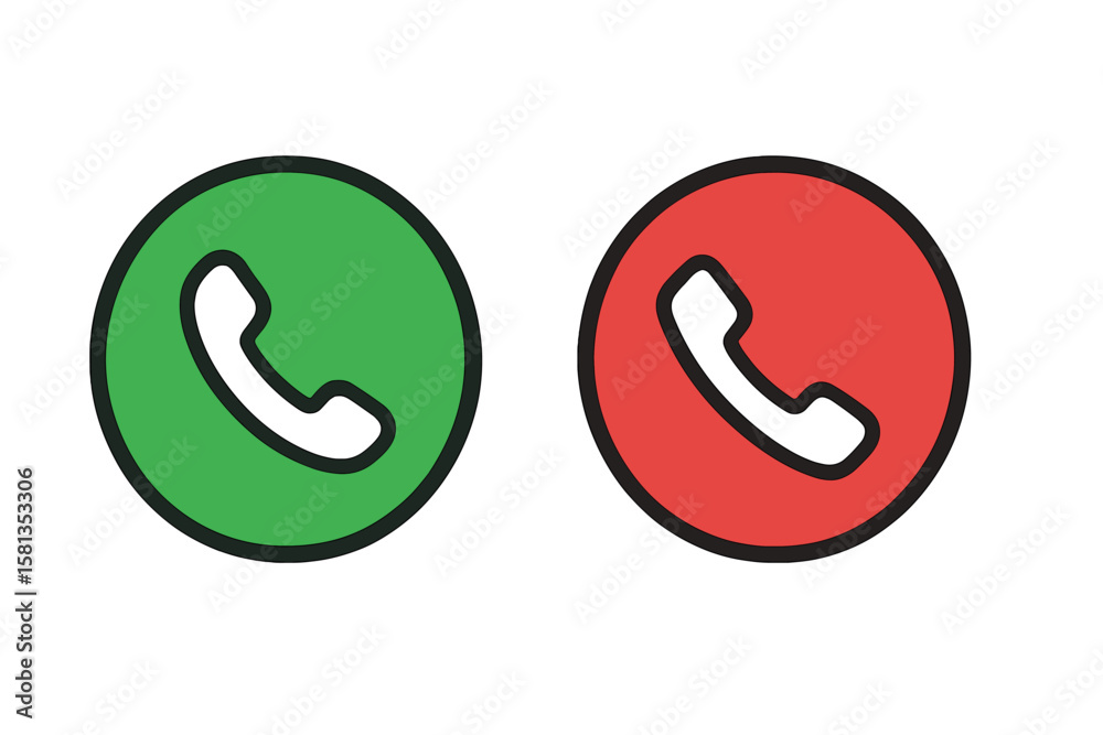 Poster green and red phone call buttons icon set. accept and decline call symbols. communication interface 