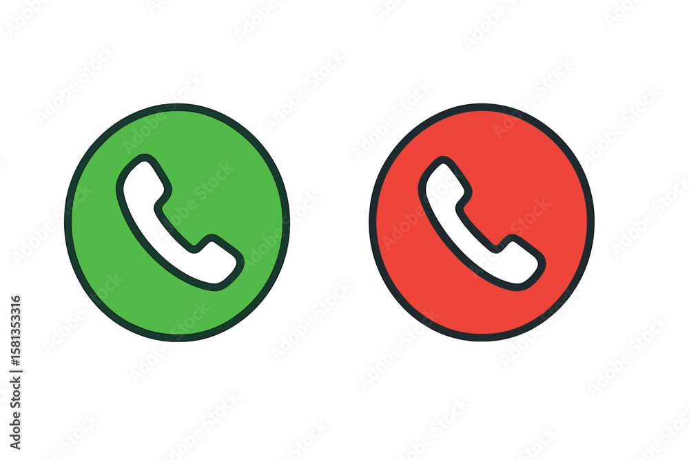 Poster green and red phone call buttons icon set. accept and decline call symbols. vector illustration. com