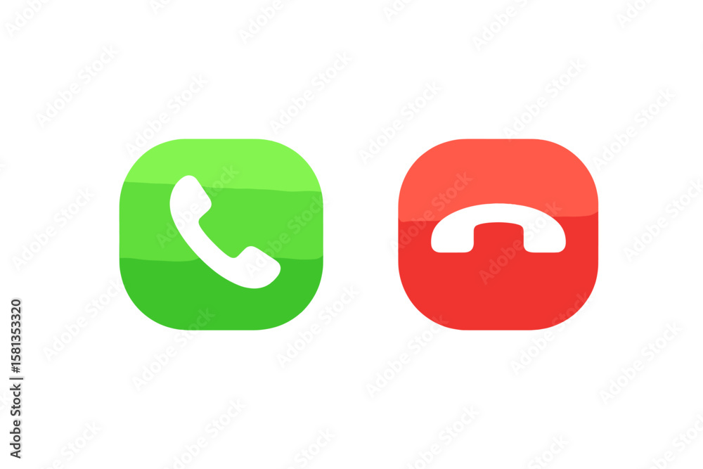 Poster green and red phone call buttons icon set. incoming and end call symbols. mobile app ui elements. co