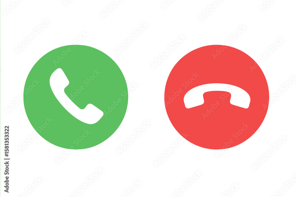 Poster green and red phone call buttons icon set. accept and decline call symbols. vector illustration. com