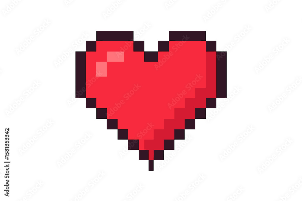 Poster red pixel heart icon. 8-bit retro video game style love symbol. pixelated health or life indicator s