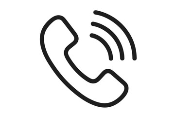 Modern Phone Call Icon, Communication Symbol, Telephone Receiver with Sound Waves, Minimalist Black Line Art, Isolated Vector, Transparent Background, Mobile Contact, Hotline, Customer Support
