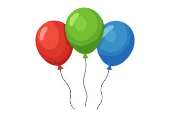 Colorful red, green, and blue balloons with strings isolated on transparent background, vibrant party decoration vector illustration, festive celebration graphic design