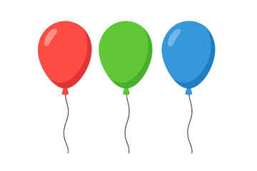 Vibrant Red, Green, Blue Balloons with Strings Isolated on White Background, Colorful Party Balloon Vector Set, Festive Decoration, Transparent PNG, Editable Clipart Illustration