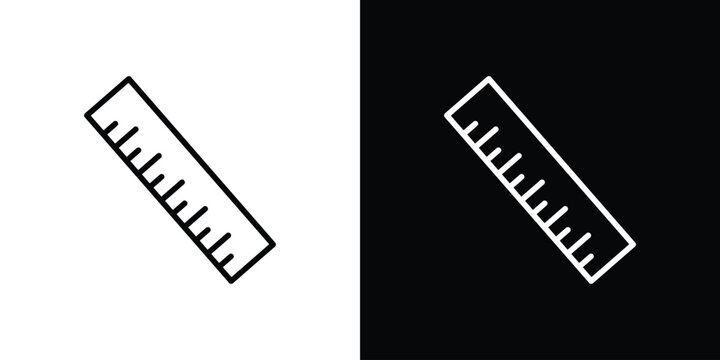 Ruler icon pack with black and white editable stroke lines for graphic design work