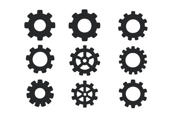 Set of Gear Wheels and Cogwheel Icons, Mechanical Gear Symbol Collection, Various Types of Industrial Gear Vector Illustrations on Transparent Background, PNG and SVG