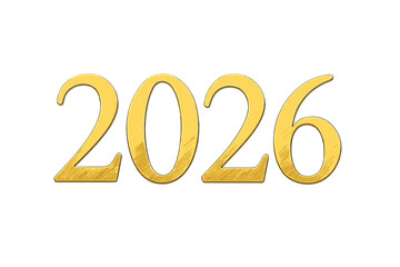 Golden 2026 year text design, New Year celebration, shiny gold numbers, isolated on transparent background, vector illustration, festive typography, holiday decoration.