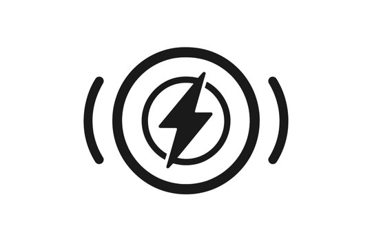 Wireless charging icon. Power charge station symbol. Induction charger pad sign. Phone battery electricity energy technology. Electric induction power transfer vector pictogram.