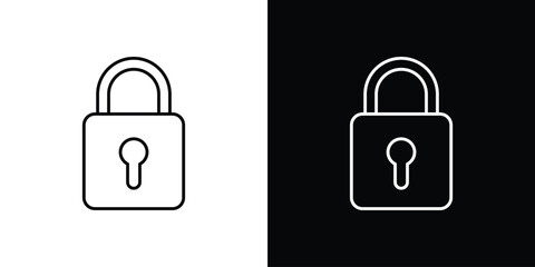 Lock icon pack with black and white editable stroke lines for graphic design work © Power