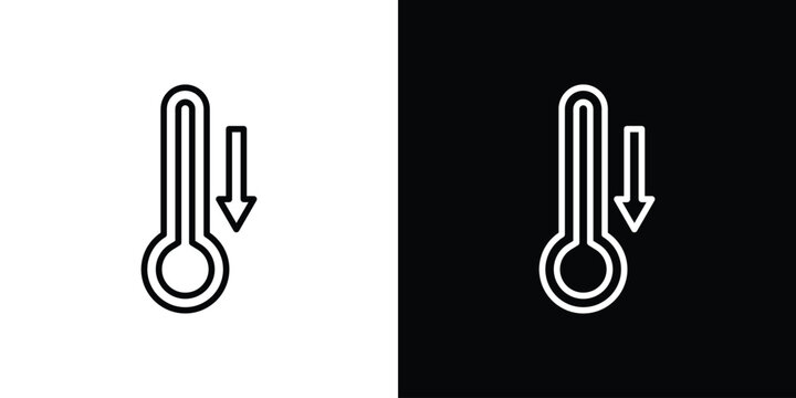 Low Temperature icon pack with black and white editable stroke lines for graphic design work