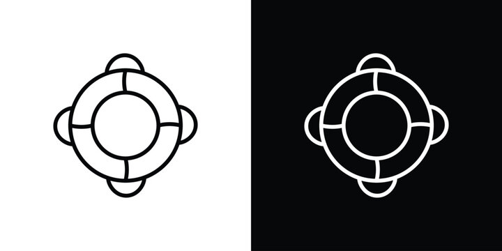 Life buoy icon pack with black and white editable stroke lines for graphic design work