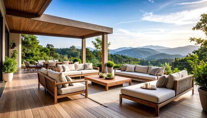 Outdoor patio with mountain view