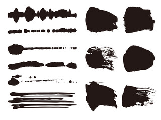 墨で描いた掠れや滲みのある線やシルエットの素材セット