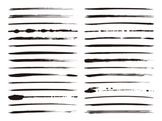 墨で描いた掠れや滲みのある線のバリエーションセット