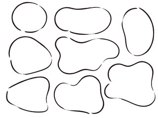 インクで描いたシンプルな丸みのある線のフレーム、吹き出しのセット