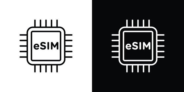 ESIM icon pack with black and white editable stroke lines for graphic design work