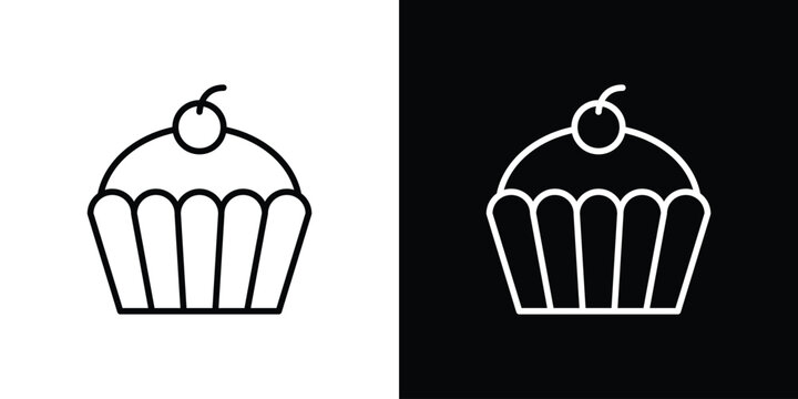 Cupcake icon pack with black and white editable stroke lines for graphic design work
