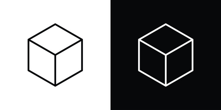 Cube icon pack with black and white editable stroke lines for graphic design work