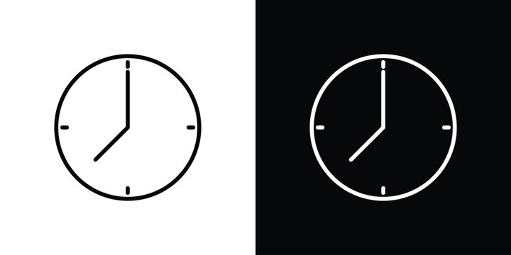 Clock seven icon pack with black and white editable stroke lines for graphic design work