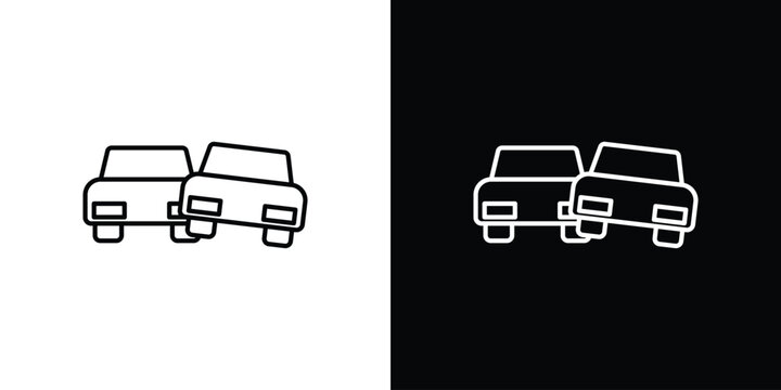 Car crash icon pack with black and white editable stroke lines for graphic design work