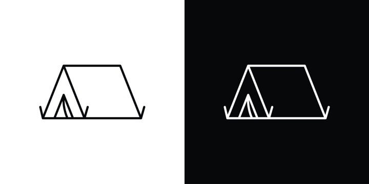 Camping icon pack with black and white editable stroke lines for graphic design work