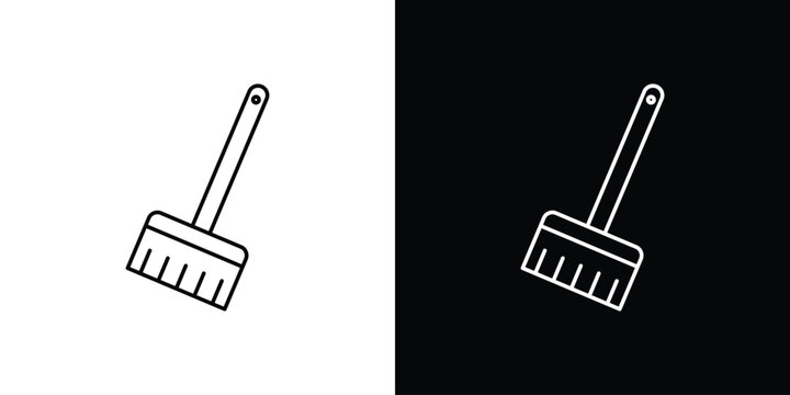 Broom icon pack with black and white editable stroke lines for graphic design work