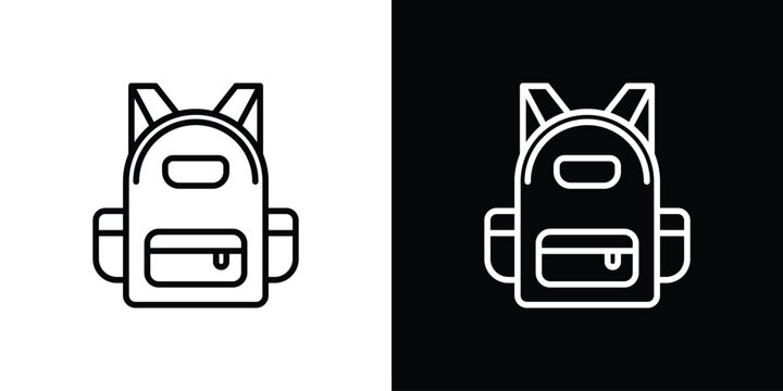 Backpack icon pack with black and white editable stroke lines for graphic design work