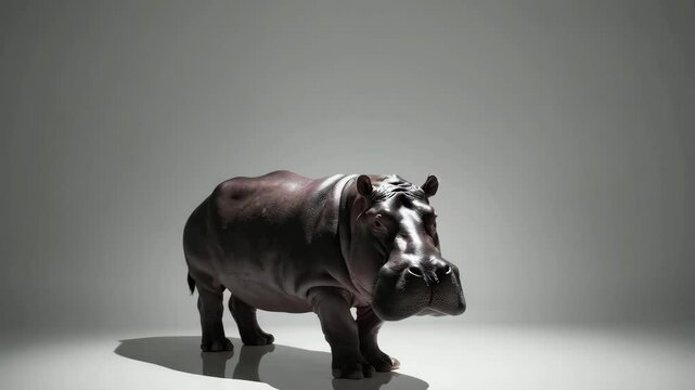 Elegant hippo strut in minimalistic studio lighting