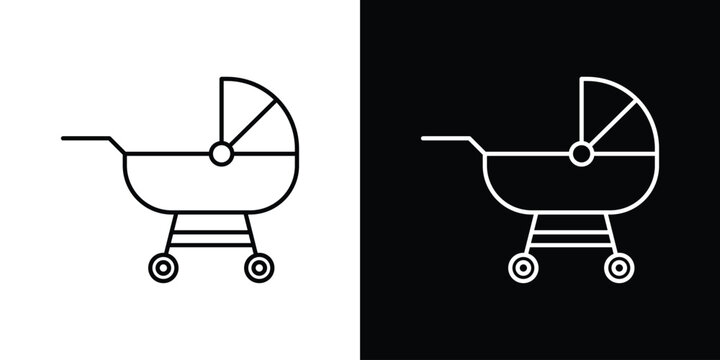 Baby carriage icon pack with black and white editable stroke lines for graphic design work