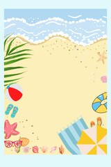 Summer beach fun: vibrant scene with sand, sea, and vacation essentials.