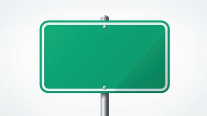 Blank green rectangular road sign with white border and silver post