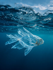 poisson de plastique , pollution des oc&eacute;ans - IA Generated 