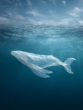 baleine en sac plastique, pollution des oc&eacute;eans - IA Generative
