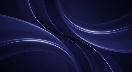 Obraz premium Abstract, smooth curves in deep blue and black with glossy texture; dynamic flow and soft lighting create a serene atmosphere.